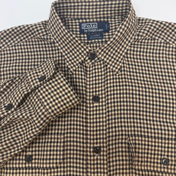 Polo Ralph Lauren Other - Polo Ralph Lauren GI Shirt Mens Large Tan Brown Gingham Check Cotton Button Down
